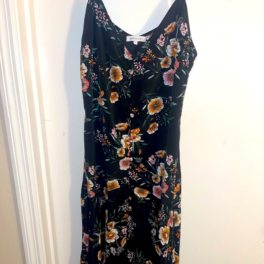 Floral long line dress with side zipper size Large